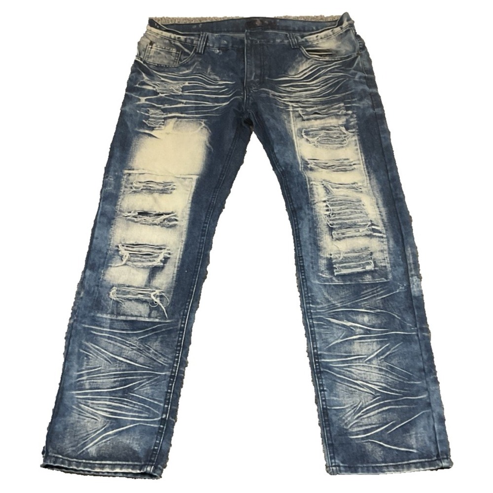 GS115 Men's Distressed Acid Wash Jeans Size‎ 38 Style Faded Denim Y2K